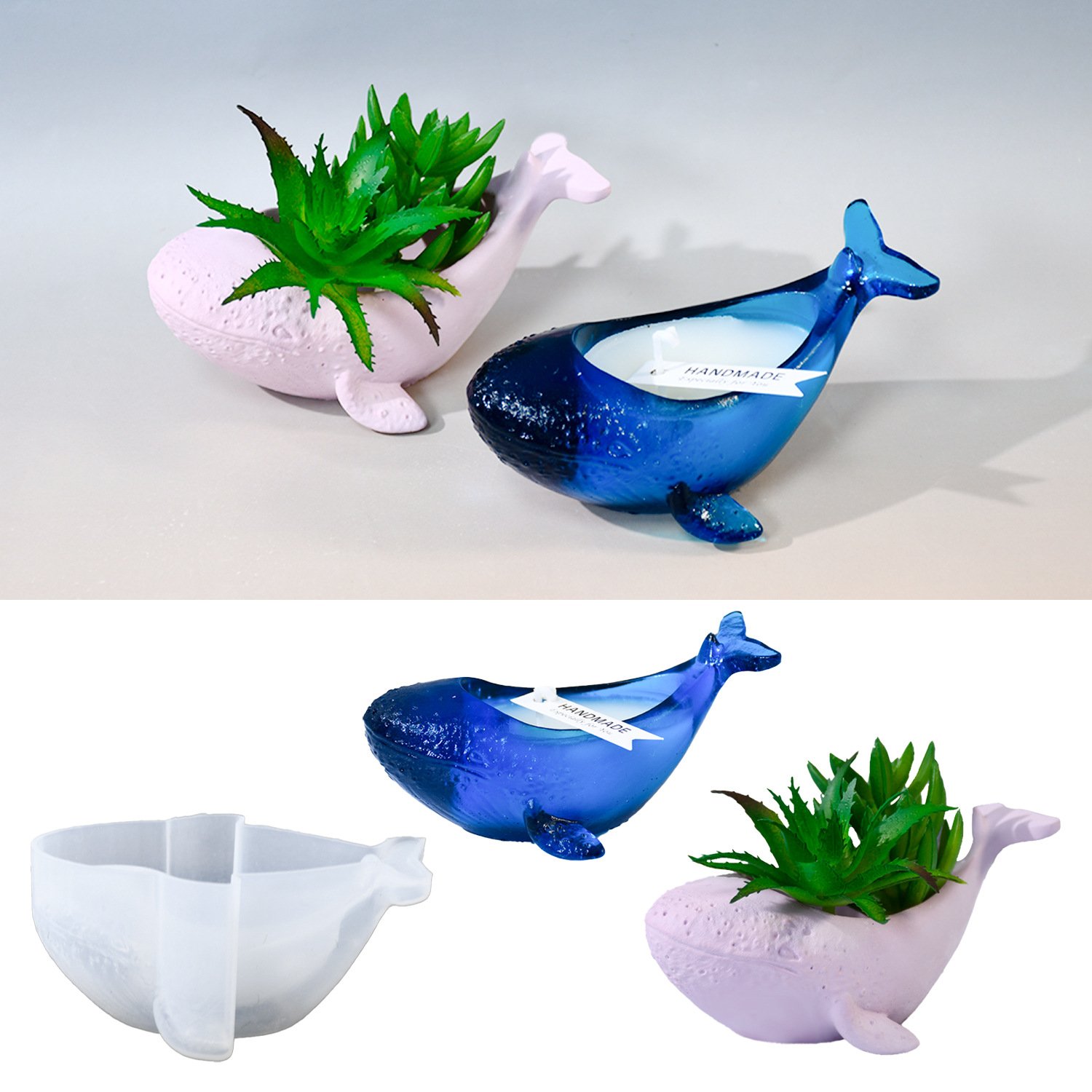 Vedini Whale Flower Pot Concrete Candle Cup Container Silicone Mold Plaster Whale Potted Plant Storage Jar Mold Epoxy Mold JKB-2071