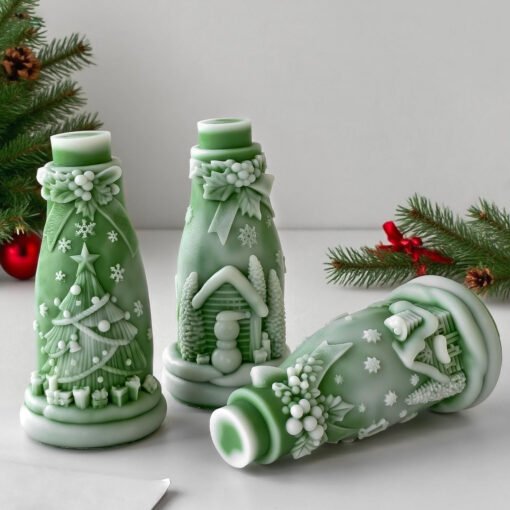 Vedini Christmas Bottle Candle Mold DIY Embossed Christmas Tree Decoration JKB-2096 and JKB-2097 - Image 2