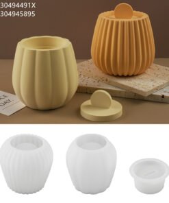Vedini Striped Concrete candle Cup with lid silicone mold thickness striped cement can plaster mold epoxy mold JKB-2074
