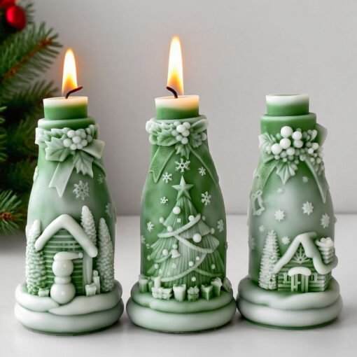 Vedini Christmas Bottle Candle Mold DIY Embossed Christmas Tree Decoration JKB-2096 and JKB-2097