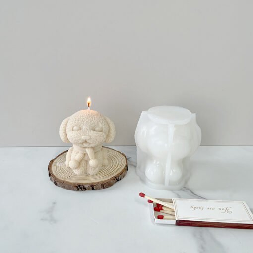 DIY Teddy Dog Candle Mold Cute Scarf Dog Cake Soap Silicone Mold