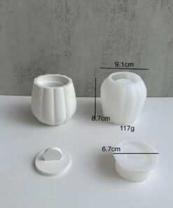 Alternative view of Vedini Striped Concrete candle Cup with lid silicone mold thickness striped cement can plaster mold epoxy mold JKB-2074