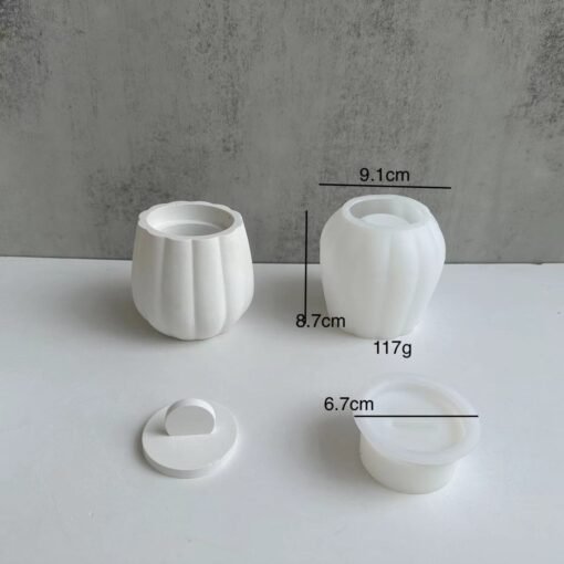 Vedini Striped Concrete candle Cup with lid silicone mold thickness striped cement can plaster mold epoxy mold JKB-2074