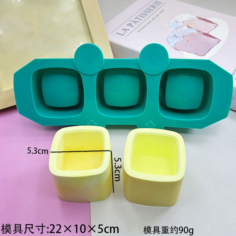 Vedini 3 cavity square silicone planter mold for concrete cement and resin jars JKB-3045