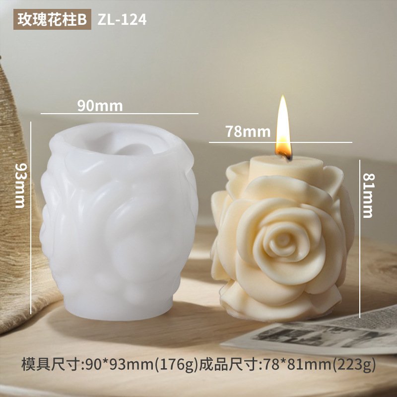 Vedini rose pillar aromatherapy candle silicone mold DIY Valentine's Day flower column fragrance stone hand gift abrasive tool aromatherapy candle silicone mold DIY Valentine's Day flower JKB-3030