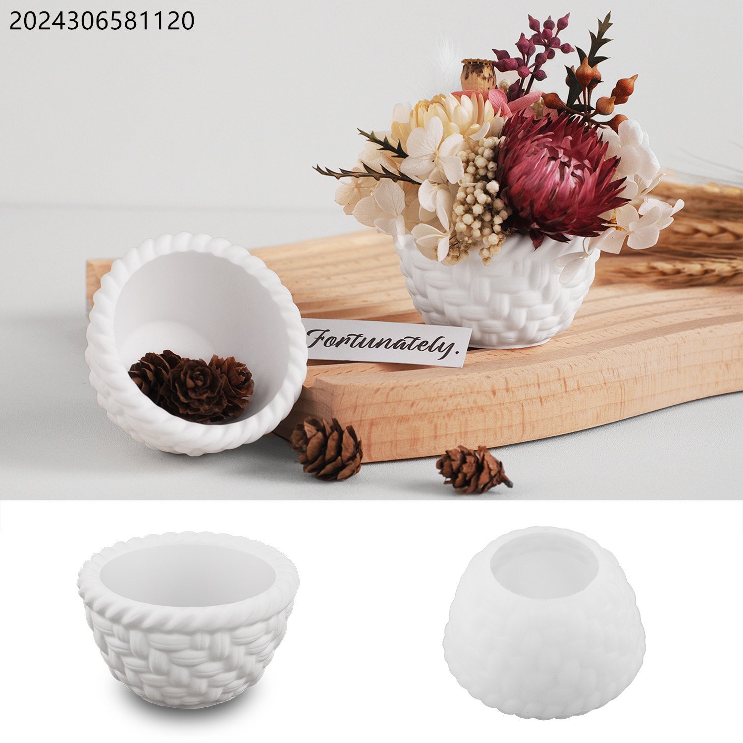 Vedini concrete Cup Pastoral Bamboo Basket Plaster Candle Cup Ornaments Mirror Silicone Mold JKB-3029 - Image 2