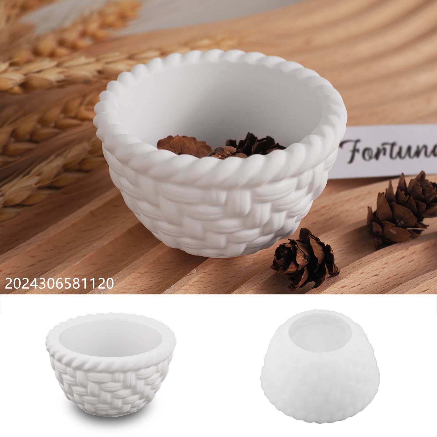 Vedini concrete Cup Pastoral Bamboo Basket Plaster Candle Cup Ornaments Mirror Silicone Mold JKB-3029 - Image 4