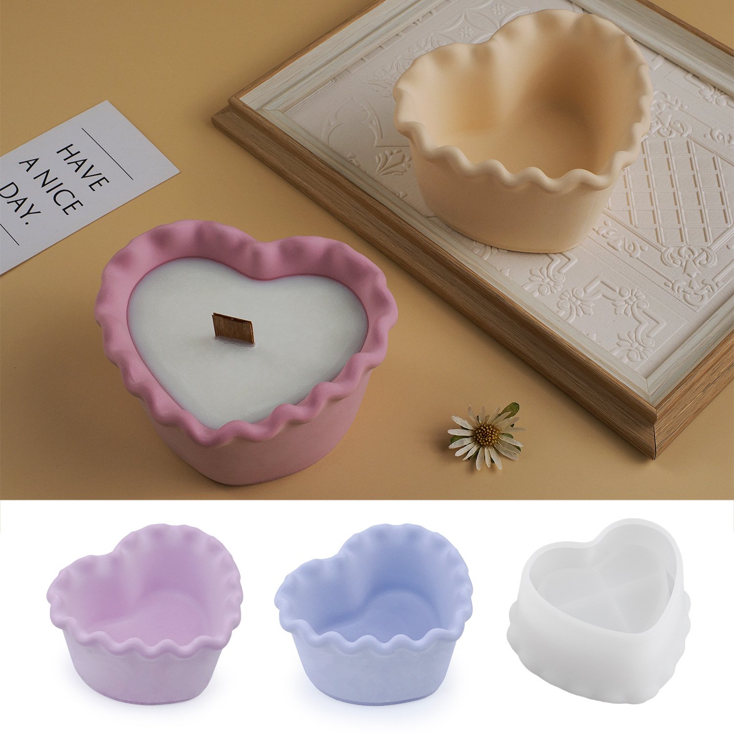Vedini gypsum cement love wavy lace storage box Cup love dish mirror silicone mold JKB-3028 - Image 2