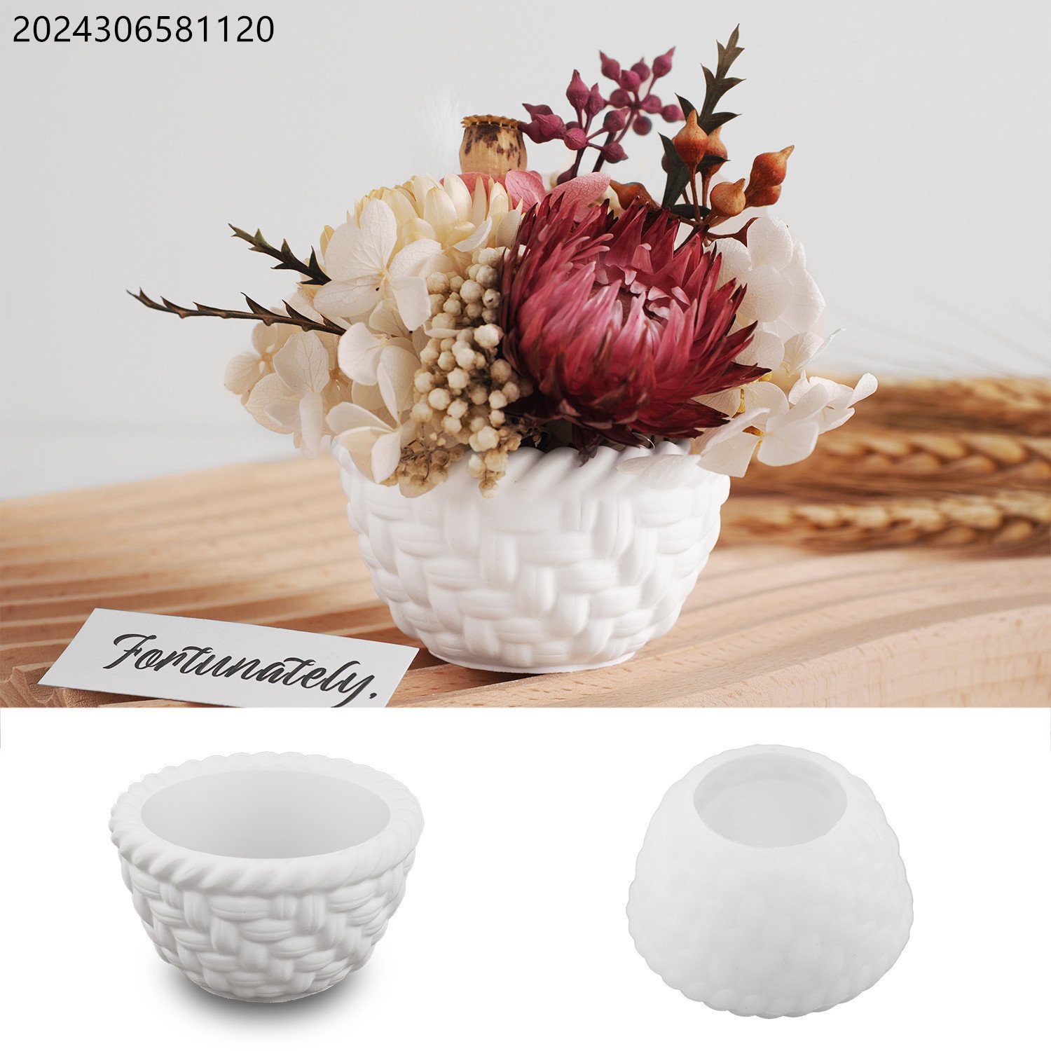 Vedini concrete Cup Pastoral Bamboo Basket Plaster Candle Cup Ornaments Mirror Silicone Mold JKB-3029