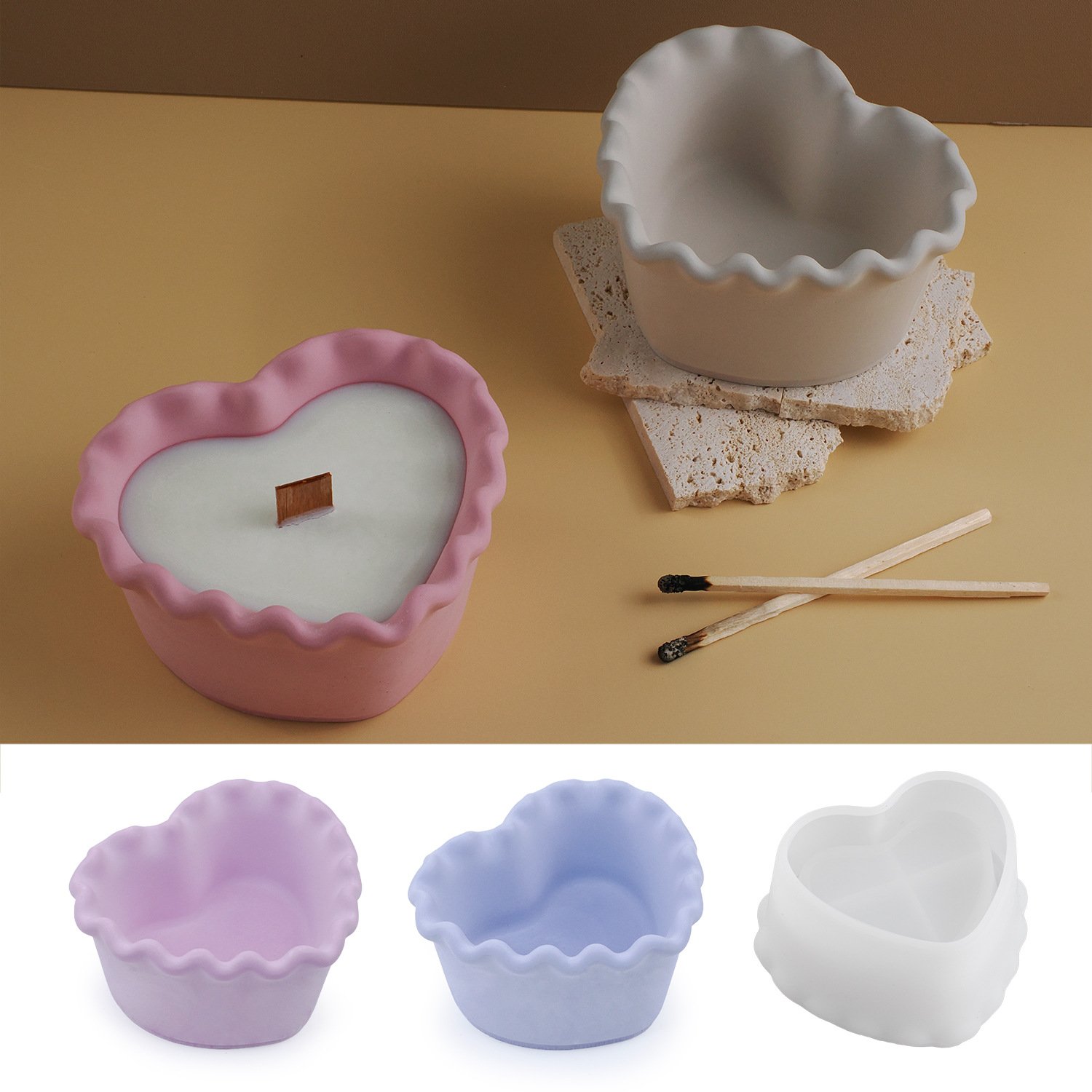 Vedini gypsum cement love wavy lace storage box Cup love dish mirror silicone mold JKB-3028 - Image 5