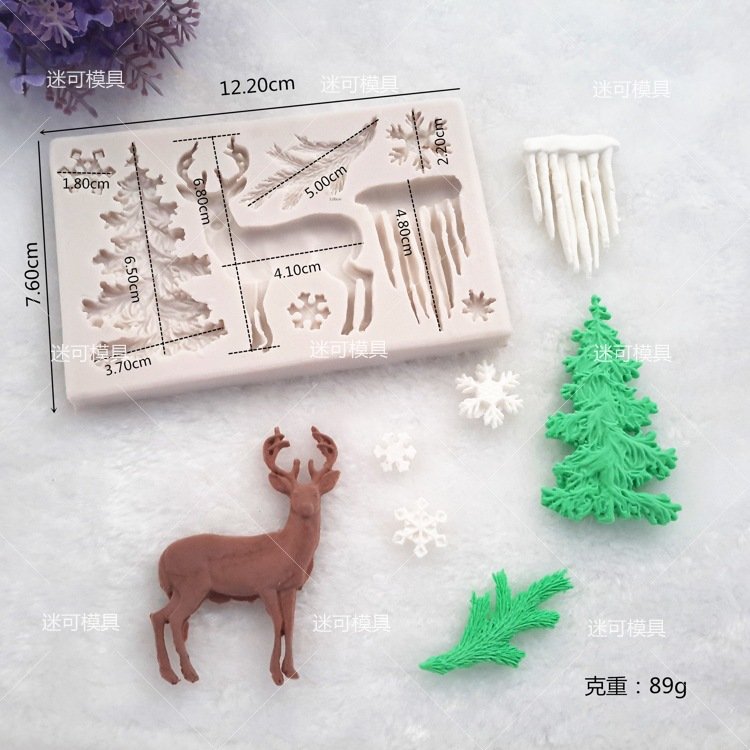 Vedini Christmas Tree Pine Tree Christmas elk snowflake fondant silicone mold Christmas chocolate cake mold JKB-3049