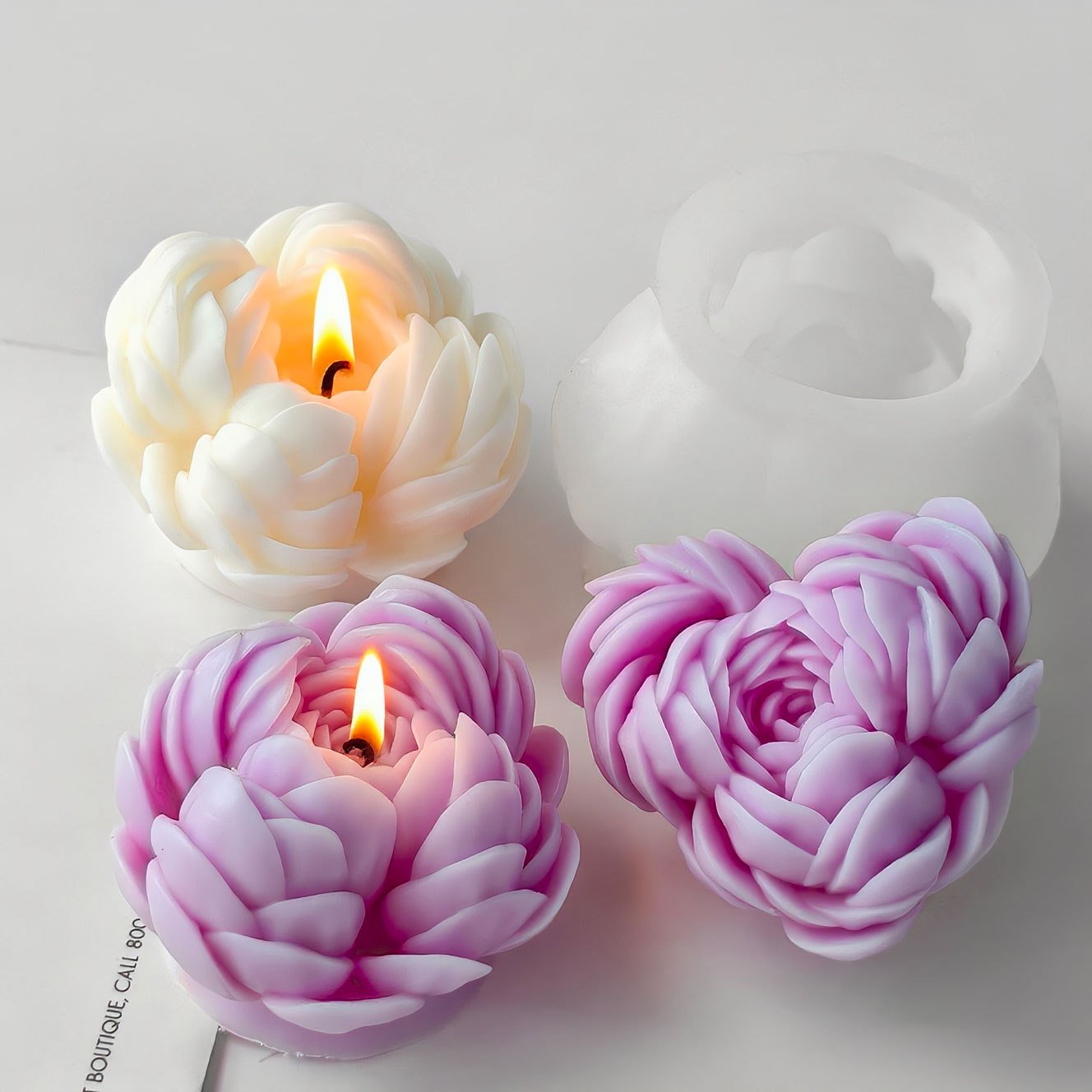 Vedini Peony Flower Candle Silicone Mold DIY Peony Flower Handmade Soap Diffuser Stone Aroma Mold JKB-3074 - Image 2