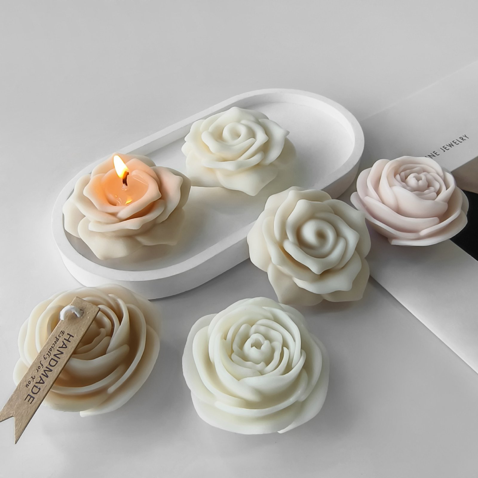 Vedini 3D rose candle silicone mold for soap resin and floral decor JKB-3073