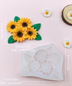 Alternative view of Vedini Sunflower bunch with leaf shape silicone mold for chocolate mousse cake candle flower decoration JKB-3082