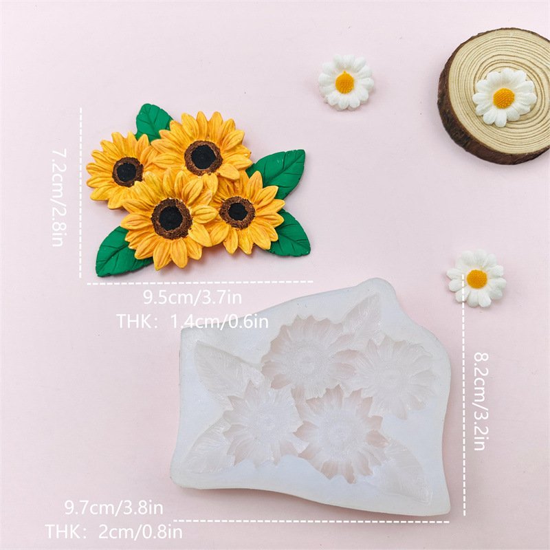 Vedini Sunflower bunch with leaf shape silicone mold for chocolate mousse cake candle flower decoration JKB-3082 - Image 3