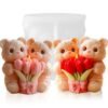 Vedini Valentine's Teddy Bear Candle Mould Silicone | 3D Valentine Tulip Flower Couple Pillar Candle Mold for Candle Making, Soap Making, Resin Casting, Chocolate, DIY Handmade Decor JKB-4002