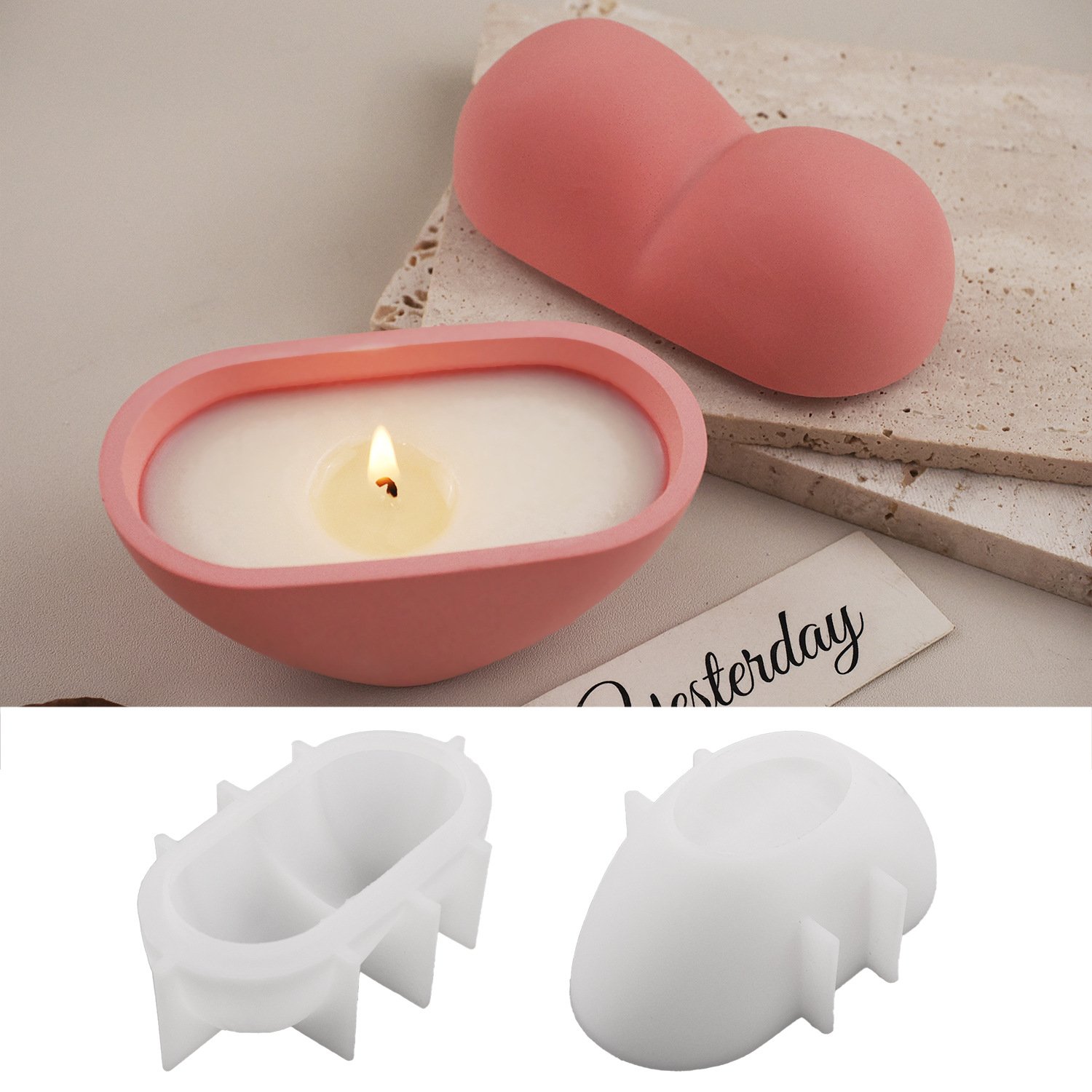 Vedini Concrete Puffy Heart Cup Aromatherapy Candle Cup Plaster Storage Jar Mirror Silicone Mold JKB-3092 - Image 5