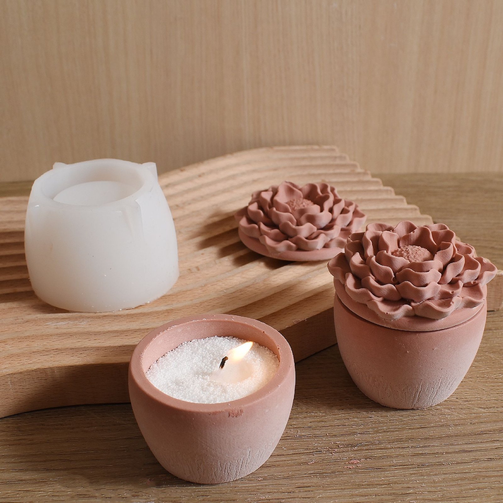 Vedini Round Flower Storage Jar Peony Candle Cup Silicone Mold JKB-3105 - Image 2