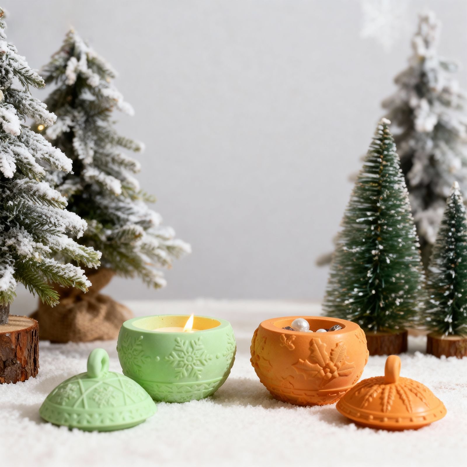 Vedini Concrete Embossed Berry Christmas Snowflake Storage Jar Silicone Mold JKB-3103 - Image 3