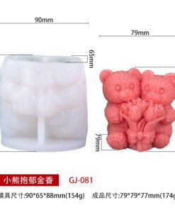 Alternative view of Vedini Valentine's Teddy Bear Candle Mould Silicone | 3D Valentine Tulip Flower Couple Pillar Candle Mold for Candle Making, Soap Making, Resin Casting, Chocolate, DIY Handmade Decor JKB-4002