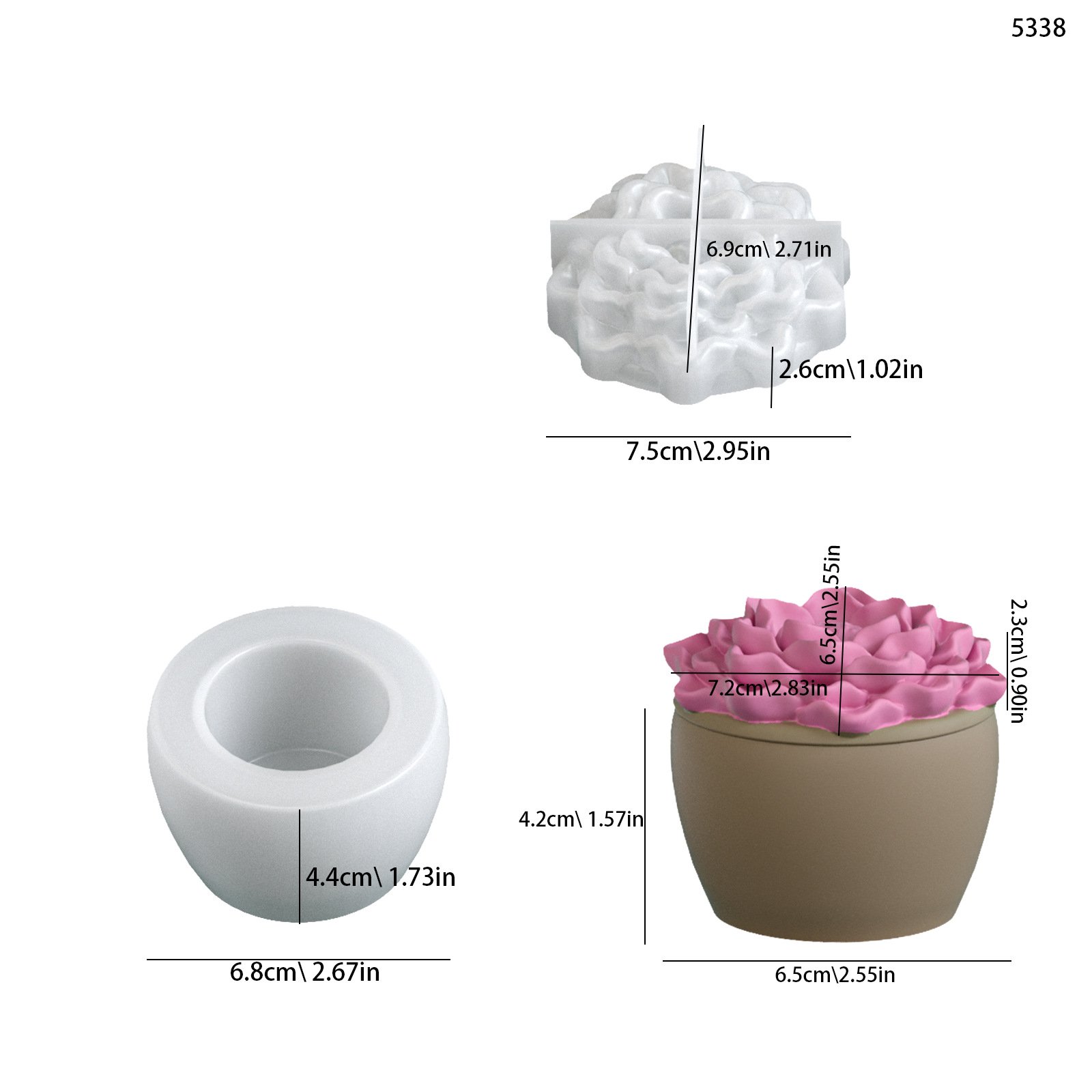 Vedini Round Flower Storage Jar Peony Candle Cup Silicone Mold JKB-3105 - Image 3