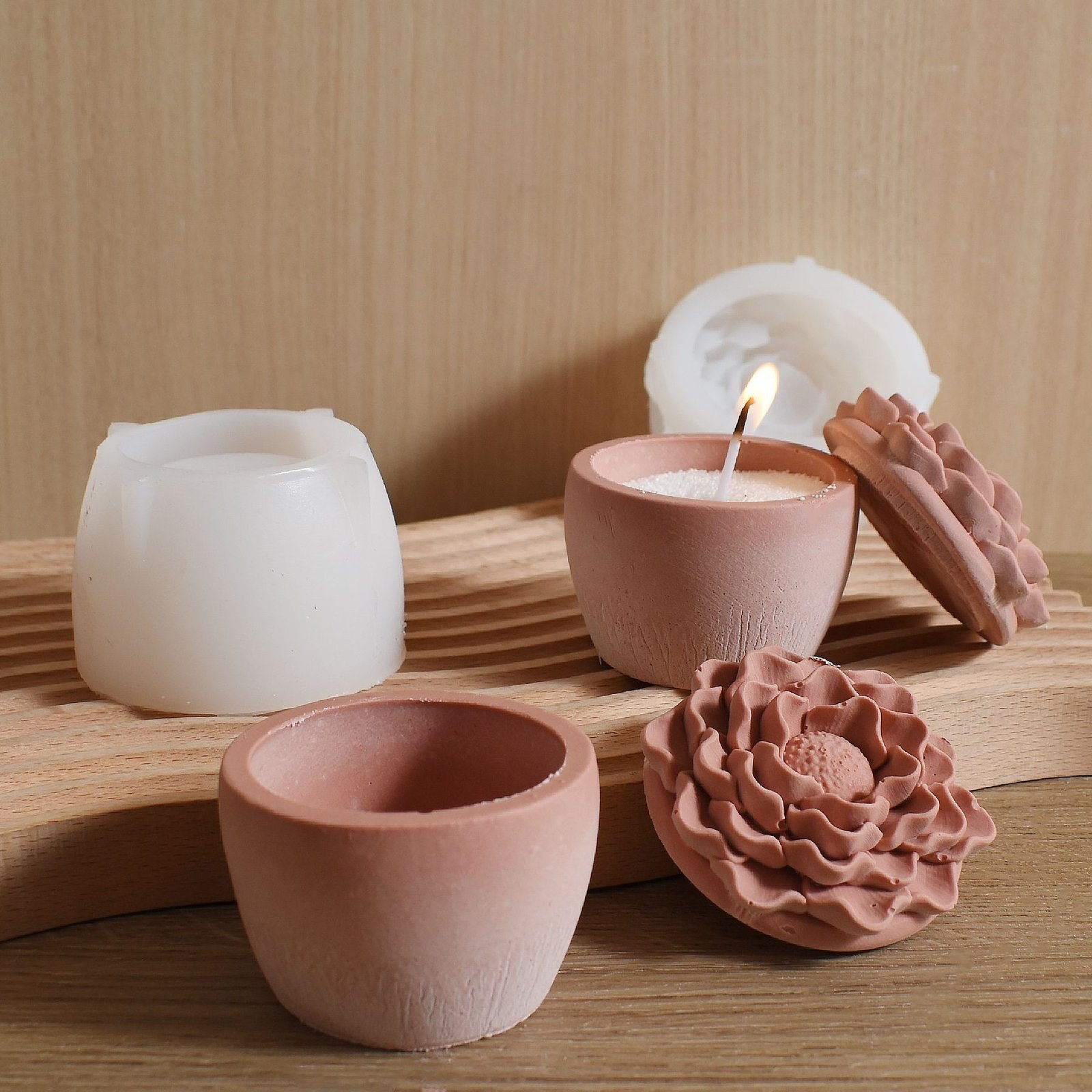 Vedini Round Flower Storage Jar Peony Candle Cup Silicone Mold JKB-3105 - Image 4