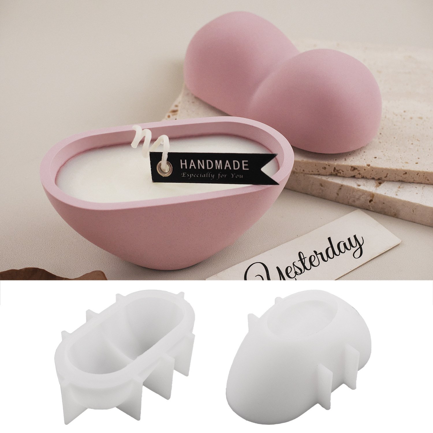 Vedini Concrete Puffy Heart Cup Aromatherapy Candle Cup Plaster Storage Jar Mirror Silicone Mold JKB-3092 - Image 2