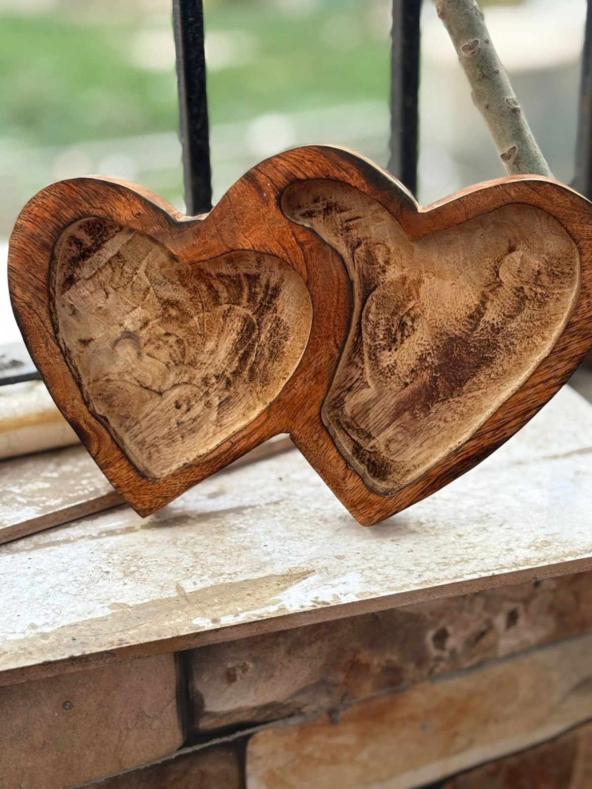 Vedini Twin Heart/Double Heart Wooden Candle Holder