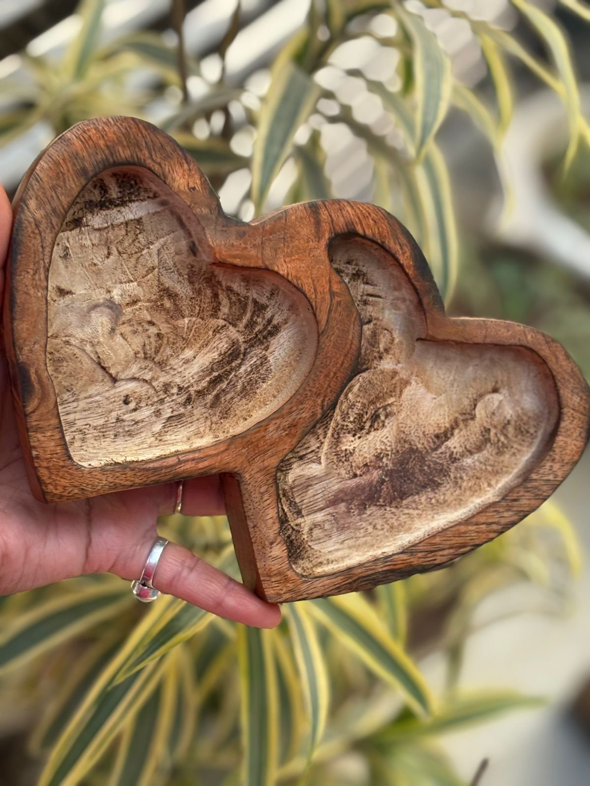 Vedini Twin Heart/Double Heart Wooden Candle Holder - Image 2