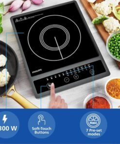 Philips HD4934/00 1300W Induction Cooktop With Triple MOV For 4Kw Surge Protection With Soft Touch Control | 7 Preset Menus | 3 Years Warranty On Coil, Black