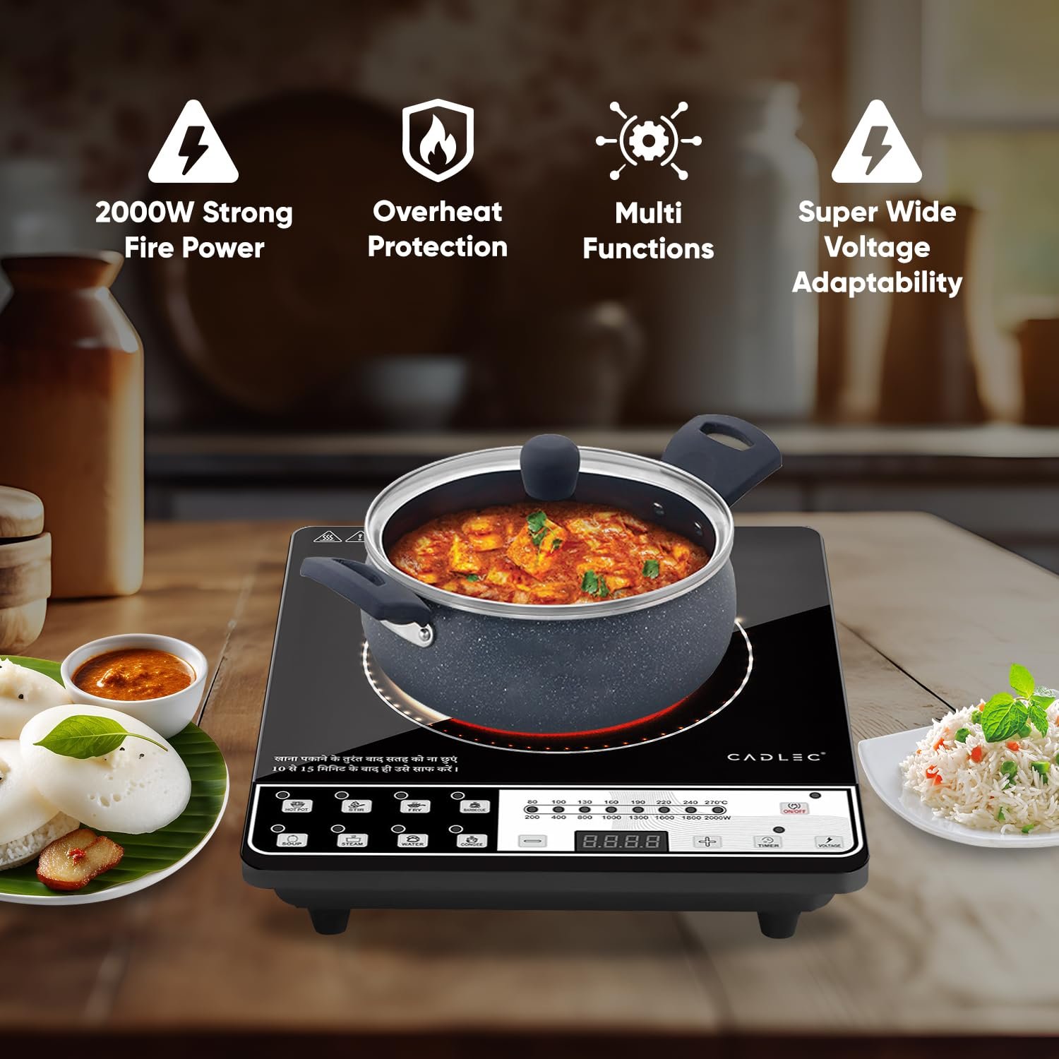 Cadlec CookEase 2000W Induction Cooktop | 8 Cooking Modes, Auto Shut-Off, Over-Heat Protection, LED Display, BIS Approved, 2-Year Warranty | Black - Image 6