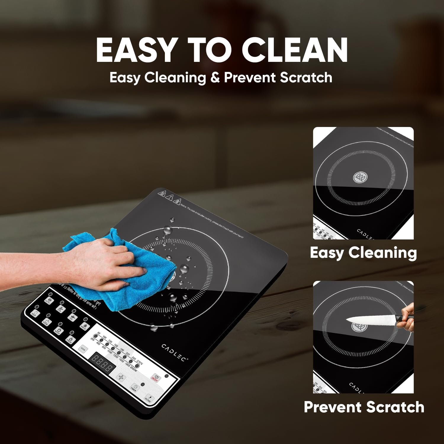 Cadlec CookEase 2000W Induction Cooktop | 8 Cooking Modes, Auto Shut-Off, Over-Heat Protection, LED Display, BIS Approved, 2-Year Warranty | Black