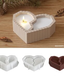 Vedini Concrete Two-Compartment Heart-Shaped Silicone Mold DIY Smooth Surface Striped Heart Candle Cup Storage Box Plaster Mold JKB-3153