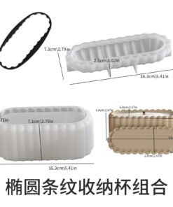 Alternative view of Vedini Striped Oval Storage Flower Pot Silicone Mold DIY Aromatherapy Candle Cup Plaster Mold JKB-3156