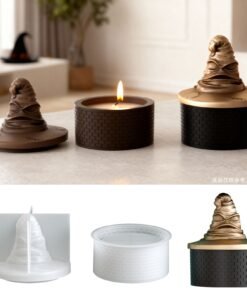 Vedini Cement Resin Wizard Hat Checkered Storage Jar Candle Cup Silicone Mold JKB-3163