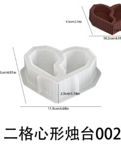 Alternative view of Vedini Concrete Two-Compartment Heart-Shaped Silicone Mold DIY Smooth Surface Striped Heart Candle Cup Storage Box Plaster Mold JKB-3153