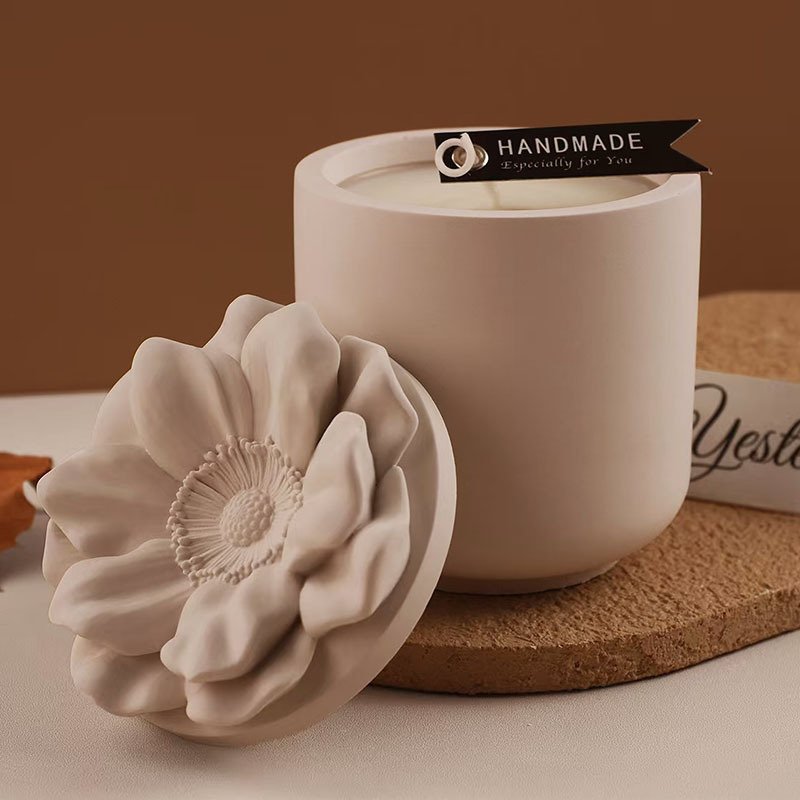 Vedini Concrete Camellia Flower Candle Cup Mold Camellia Storage Jar Mirror Silicone Mold JKB-3259