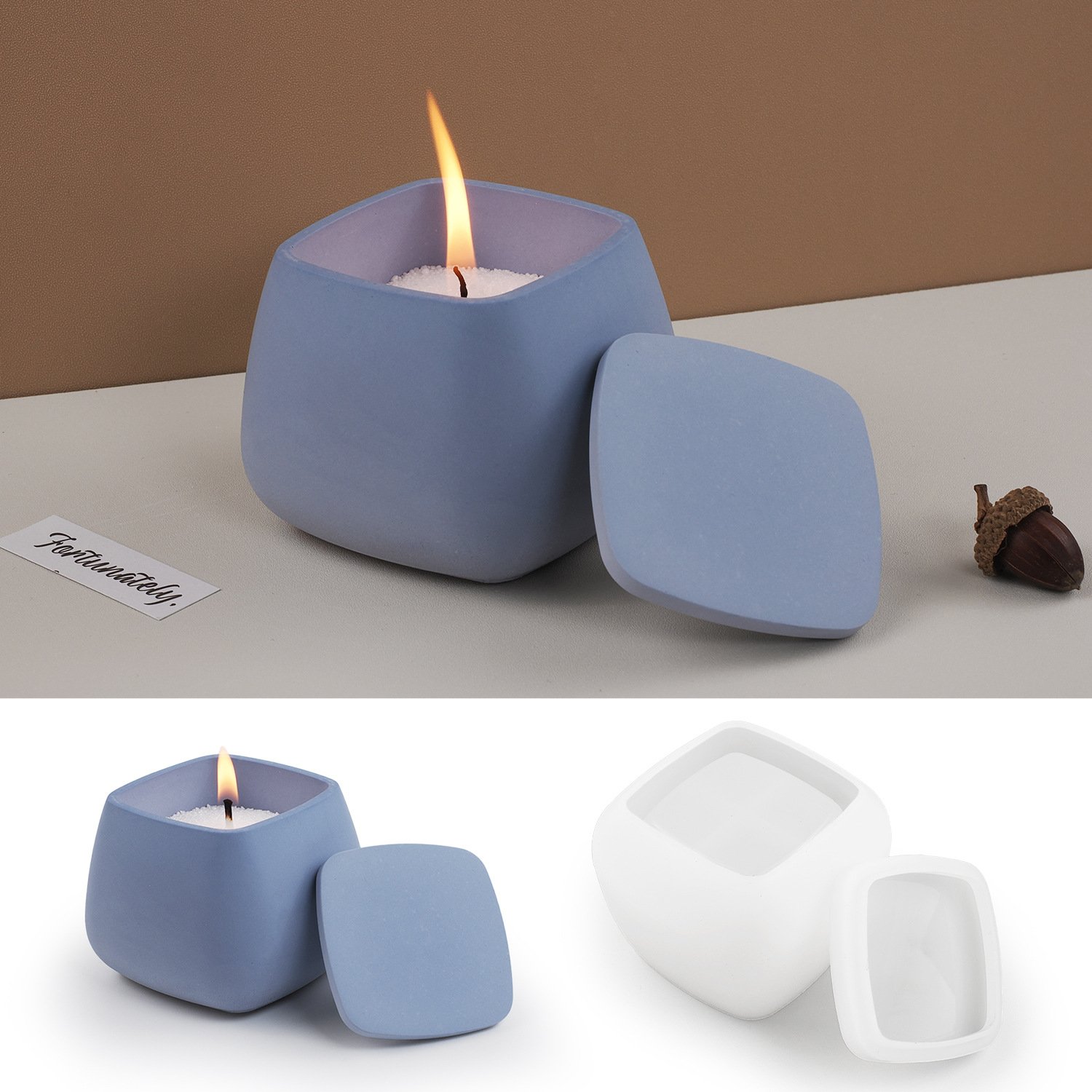 Vedini Square Candle Cup Silicone Mold with Lid for Concrete, Gypsum & Resin Storage Jar JKB-3243 - Image 2