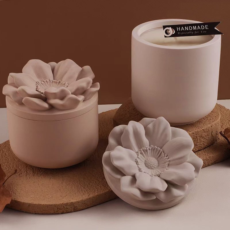 Vedini Concrete Camellia Flower Candle Cup Mold Camellia Storage Jar Mirror Silicone Mold JKB-3259 - Image 3