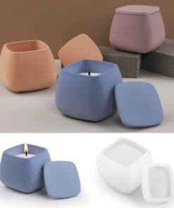 Vedini Square Candle Cup Silicone Mold with Lid for Concrete, Gypsum & Resin Storage Jar JKB-3243