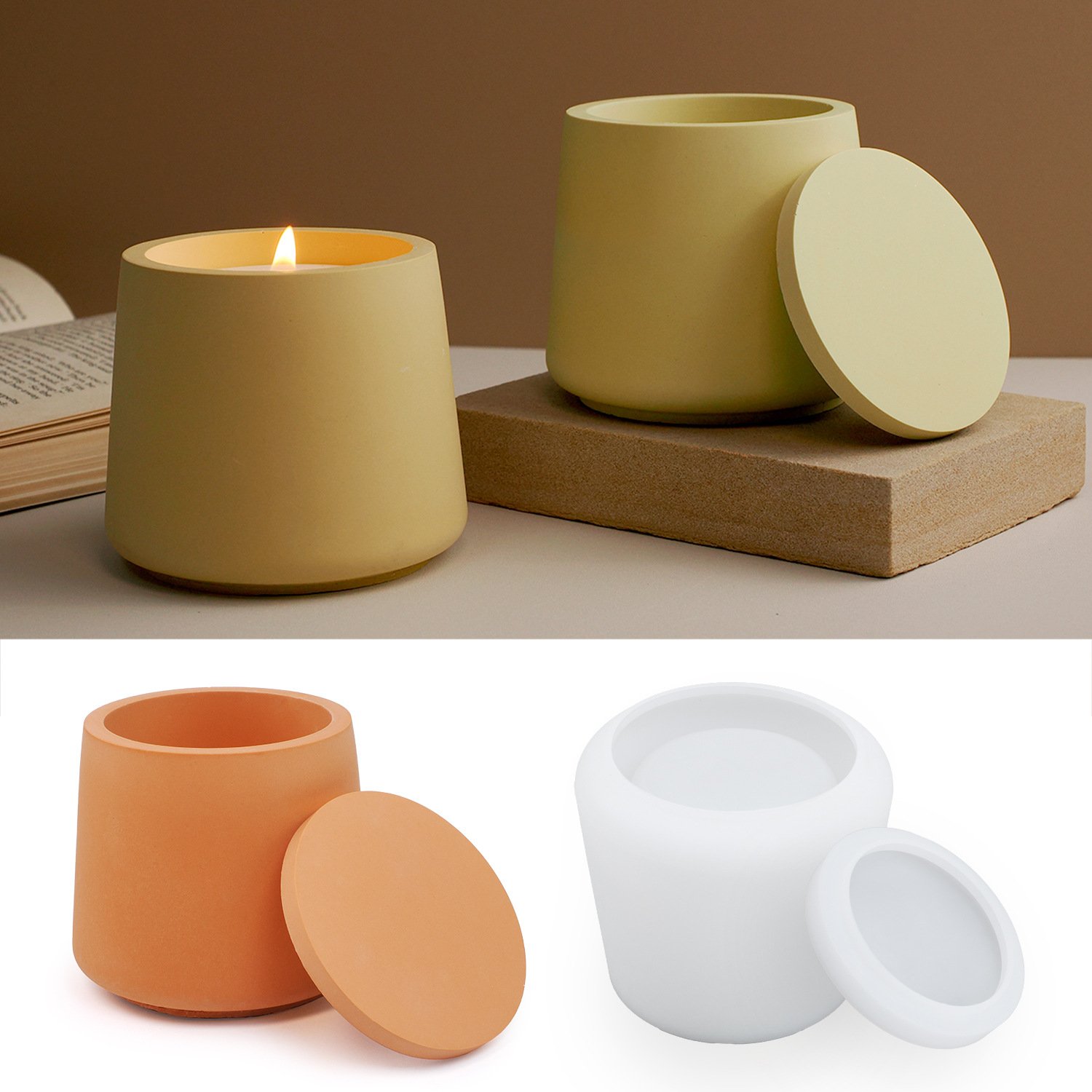 Vedini Concrete Trapezoidal Upper Small lower large jar plaster candle Cup decoration mirror silicone mold JKB-3257 - Image 3