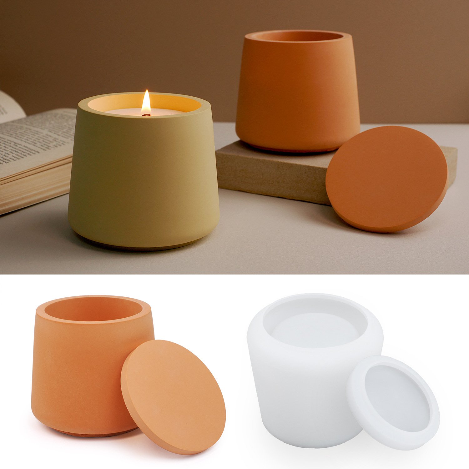 Vedini Concrete Trapezoidal Upper Small lower large jar plaster candle Cup decoration mirror silicone mold JKB-3257