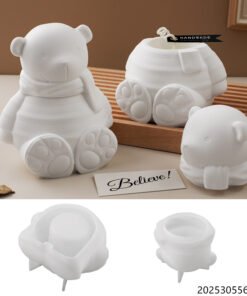 Vedini Concrete Bear Scarf Sweater Bear Aromatherapy Jar Storage Jar Mirror Silicone Mold JKB-3256