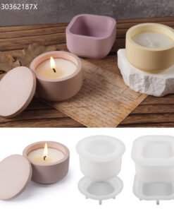 Vedini Silicone Candle Jar Mold with Lid – Round & Square Concrete Candle Container Mold for DIY Resin, Plaster & Soy Wax (JKB 3264)