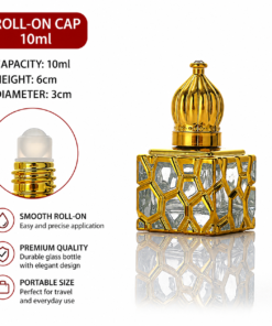 Vedini 10ml Roll-On Glass Perfume Bottle (Square & Round Design) | Golden Attar Bottle with Roller Ball | Refillable Essential Oil Container - Square