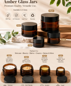 amber glass cosmetic jars set