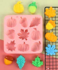 Vedini 9 Cavity Pumpkin Leaf Oak Fruit Shape Autumn Collection Theme Silicone Mold JKB-3321