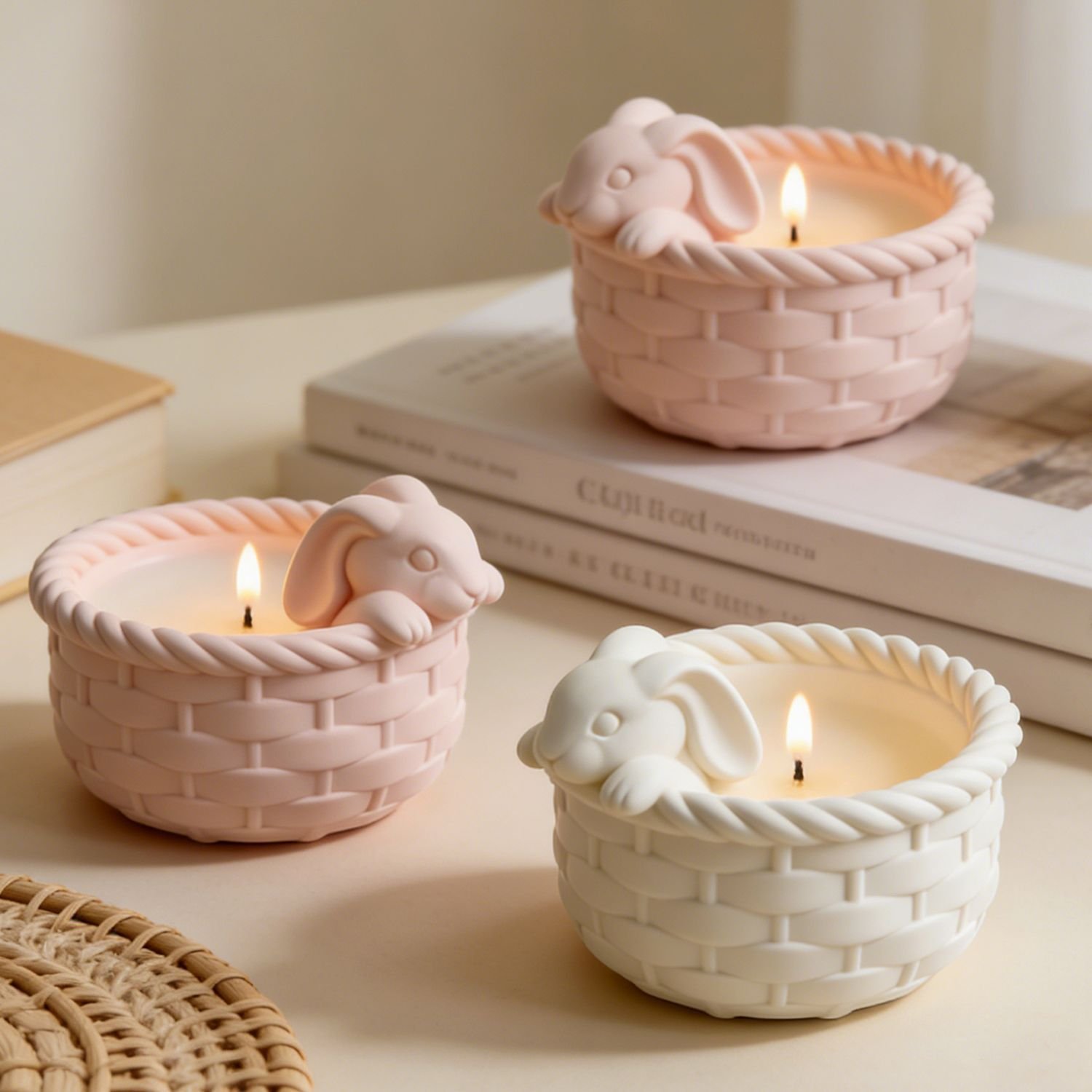 Vedini Concrete Flower Basket Rabbit Candle Cup Mold Pastoral Bamboo Basket Plaster Silicone Mold JKB-3323 - Image 4