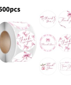 Thank you Sticker 1 Inch  500pc per roll Pink colour Print