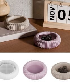 Vedini Concrete Striped Storage Bowl Resin Mold Flower Pot Plaster Candle Holder Silicone Mold JKB-3324